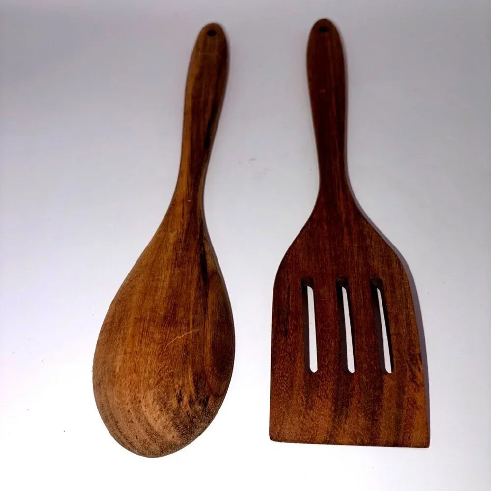 Cuisinart Wooden Spoon & Slotted Spatula Set – 12” Natural Wood Kitchen Utensils
